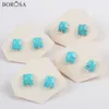 Orecchini per borchie Borosa Coppie di pietre quadrate 9x10mm Orerile per donne S925 artiglio argento Turchese naturale sfaccettato SS200 SS200