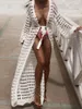 Women S Cardigan Crochet Bikini Open Front See attraverso una cravatta a colori solidi Long Hollow Out Magione Studi fluidi