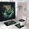 Shower Curtains 4Pcs Wild Animal Tiger Sets For Bathroom Decor Accessories Tropical Jungle Leaves Rug Bath Mat Toilet Lid Cover