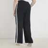 Plus Size Elegant Summer Spring Wide Leg Pants Elastic Waist Black And White Baggy Straight Female Large Office 240411