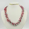 Choker 3 Strands Of Natural Baroque Pearl And Irregular Red Coral. Knit The Most Beautiful Women's Necklace. 23 Inches