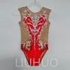 Liuhuo personnaliser les couleurs synchronisées combinaison de natation des filles de qualité cristaux de qualité extensible strass de natation de natation Red Bd1762
