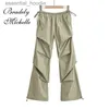 Spodnie damskie Capris Dstring Fold Street luźne ubrania uliczne wysokiej jakości proste spodnie długie spodnie C240411