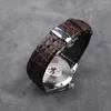 Banda de reloj de cuero de cocodrilo ultra delgado a mano 18 19 20 21 22 mm Brown negro suave de liberación rápida Gurel de giro para hombres