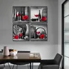 Verre à vin rouge affiche de rose et imprimés Toile peinture d'art mural photo pour salle à manger restaurant cuisine salon décoration intérieure