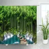 Rideaux de douche cascade de salle de bain Spring Forest Park Curtain Green Bamboo Nature Landscape étanche Fabric de baignoire en tissu de maison