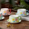 Muggar handmålade tredimensionell lättnad kaffekopp Saten Blomma mönster Keramisk mugg hushåll högkvalitativ eftermiddagste