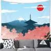 Hangende wandtapijten Japanse stijl Cherry Tapestry Pink Cartoon Flower Kersen Mount Fuji Tapestry Slaapkamer Decoratie Achtergrond Wall Decor R0411