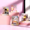 Diy drewniane mini casa lalki domy miniaturowe zestawy budowlane deser sklep kwiat Villa Dollhouse z meblową zabawką dla dorosłych prezenty