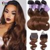 Ombre Body Wave Human Hair Bundles With Closure Weaves 1b/30 Brazilian Body Wave 3 Bundles With 4x4 Lace Closure For Black Women