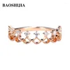 Anelli a grappolo Baoshijia Solid 18K Rose Gold Women's Bellish Crown Ring Princess Diamond Band Women Elegant