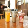 Water Bottles Reusable Iced Coffee Cup Portable Clear Tumbler With Straw Transparent Double-layer Bottle For Milk DIY