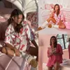 Valentines Day Silk Satin Pajamas Set Sleepwear Trouser Suits Cute Print Sweet Heart Short Sleeve Shirt And Shorts Suits 240410