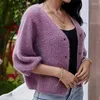 Damskie dzianiny Krótki swetra z szykiem w szyku V Purple Lose Split Sleeve Cardigan