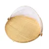 Hot Sales!!! Bamboo Picnic Food Serving Basket Anti Flies Insect Net Cover Bread Fruit Tray
