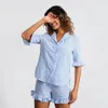 Abbigliamento da casa Plori blu Blue Set 2 pezzi Set da donna Summer Lounge Abshit Abbattini a manicotto Short Up Shorts Shorts Ruffle