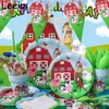 Farm Animal Themed Party Disponertable Tableware Set Cups Plates Pappershanddukar Cake Flag Baby's Birthday Decorations