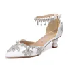 Kleiderschuhe Hochzeit Braut Weiß Tanz weibliche High Heels Knöchelgurt Pumps Frauen Strass Lace Lace Girl Party Schuh