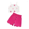 Kledingsets Baby Girl 2pcs Zomeroutfits Mouwloze bloemenprint tanktops Knop Shorts Set babykleding