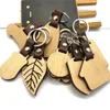 Creative Wooden Leaf Keychain Blank House Shape Keyring Pu Leather Bag Ornaments DIY Accessories Car Trinket Key Holder Charms