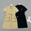 Basic & Casual Dresses designer 2023 Summer New Embroidery Metal Letter Elastic Belt Waist Cushion Shoulder Flying Sleeve T-shirt Dress U1B4