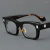 Güneş Gözlüğü Çerçeveleri Woodgrain kalınlaşmış dikdörtgen plaka gözlükleri çerçeve erkekler retro 2024 edebi optik ayna reçetesi