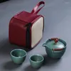 TeAware Setleri Nordic Retro Seramik Hızlı Pot İki Bardak Taşınabilir Açık Seyahat Çay Kupası Japon Ev Basit Set Hediyesi