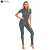 Vrouwen korte mouw solide kleur sport bodysuit jumpsuit sexy doorzichtige zipper open crotch unitard rompers nachtclub catsuit