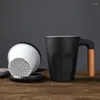 カップソーサー創造的な日本風の粗い陶器ティーカップセラミックコーヒーマグと蓋とフィルターオフィスティーカップ飲料水飲み