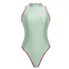 Women's Swimwear Satin Glossy Japanese See Through Swimsuit High Cut Neck Zipper Sexy Smooth Tights Leotards Bodysuit Shiny One Piece