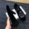 British Brand Dress Shoes New Arrival Men embroidery Wedding Shoes Spikes Black Velvet Loafers Rivets Flat Shoes Size38-44