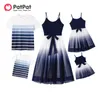 PatPat Family Matching Outfits Belted Ombre Slip Dresses and Striped Short-sleeve T-shirts Family Looks Sets