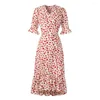 Casual Dresses Formal For Wedding Guest Deep V Neck Beach Style Half Sleeves Dress Summer Floral Print Side Slit Mini