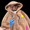 Dunne Velvet Women Zipper Hoodie reliëf Letter Autumn Winter Sweatshirt Painting Retro vijfpuntig sterrenpaar man man vrouwelijke jas