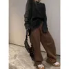 Kvinnors leggings Autumn/Winter Nisch Design Lose Straight Tube Slimming Wide Leg Pants Coffee High Maisted Sanitary For Women