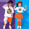 Crianças Hip Hop Summer Roushs Sets Girls Crop Top Skirts Boys T-shirt Street Dance Cargo Solides Crianças Crianças Costumes de Jazz