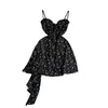 Robes décontractées d'été femmes noir floral spaghetti robe robe chic sans manches skinny skinny A-line irrégulière mini imprimé slip sexy club wear