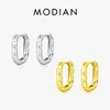 Hoopörhängen Modian 925 Sterling Silver Exquisite Structure for Women White Gold Plated Hypoallergenic Fine Jewelry