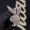 Fine Jewelry Necklace S Sier Fully Pave Set Bunny With Red Ruby Eye Moissanite Diamond Custom Pendant