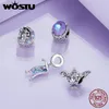 Wostu 925 STERLING Gümüş Mor Moonlight Charm Rüyalı Kale Mavi Gece Elf Kolye DIY Bilezik Takı Hediye Yapımı