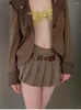 Skirts HOUZHOU Vintage Brown Plaid Skirt Women Y2k Streetewear Low Waist A-line Sexy Mini Houndstooth Autumn 90s Aesthetic
