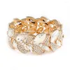 Bangle Fashion Womens Leafformed Full Rhinestone Crystal Elastic Armband Party Bangles