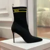 Sock Boots Stiletto Ankle Booties Shoes Knitted fabric letter Mid-Calf Pull On Elastic Point-Toe Stiletto Luxury Designer Mugler 105mm Fashion Boot