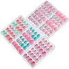 24pcs/box Children False Nail Kid Fake Nail Tips Short Heart Pink Black Full Cover Cute Fingernails for Little Girls Present