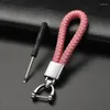 Keychains Hand Woven Leather KeyChain Detachable Metal 360 Degree Rotating Horseshoe Buckle Braided Moto Car Key Chain For Men Gift