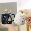 Mugs Ceramic Cute Bear Cup With Spoon Lid 3D Golden Mug Of Coffee Glasses Cups Christmas Gift For Drinks Drinkware