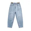 Jeans femminile s-4xl sovradimensionato 2024 pantaloni da coltura regolabili a livello di filo ad alta vita 2024