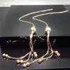 Dangle Earrings 585 Purple Gold Plated 14K Rose Double Round Bead Soft Chain Tassel Long Drop For Women Luxury Classic Jewelry