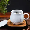 Tasses Saucers Jingdezhen en céramique tasse de thé avec couvercle et filtre Bureau simple tasse à eau en porcelaine ombre céladon à thé glacé tasse drinkware cadeau