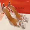 Kleiderschuhe Frauen Begum verschönerte PVC Pumps Glas High Heels spitzer Zehen Slingback Transparente Damen Party Hochzeitskulptur